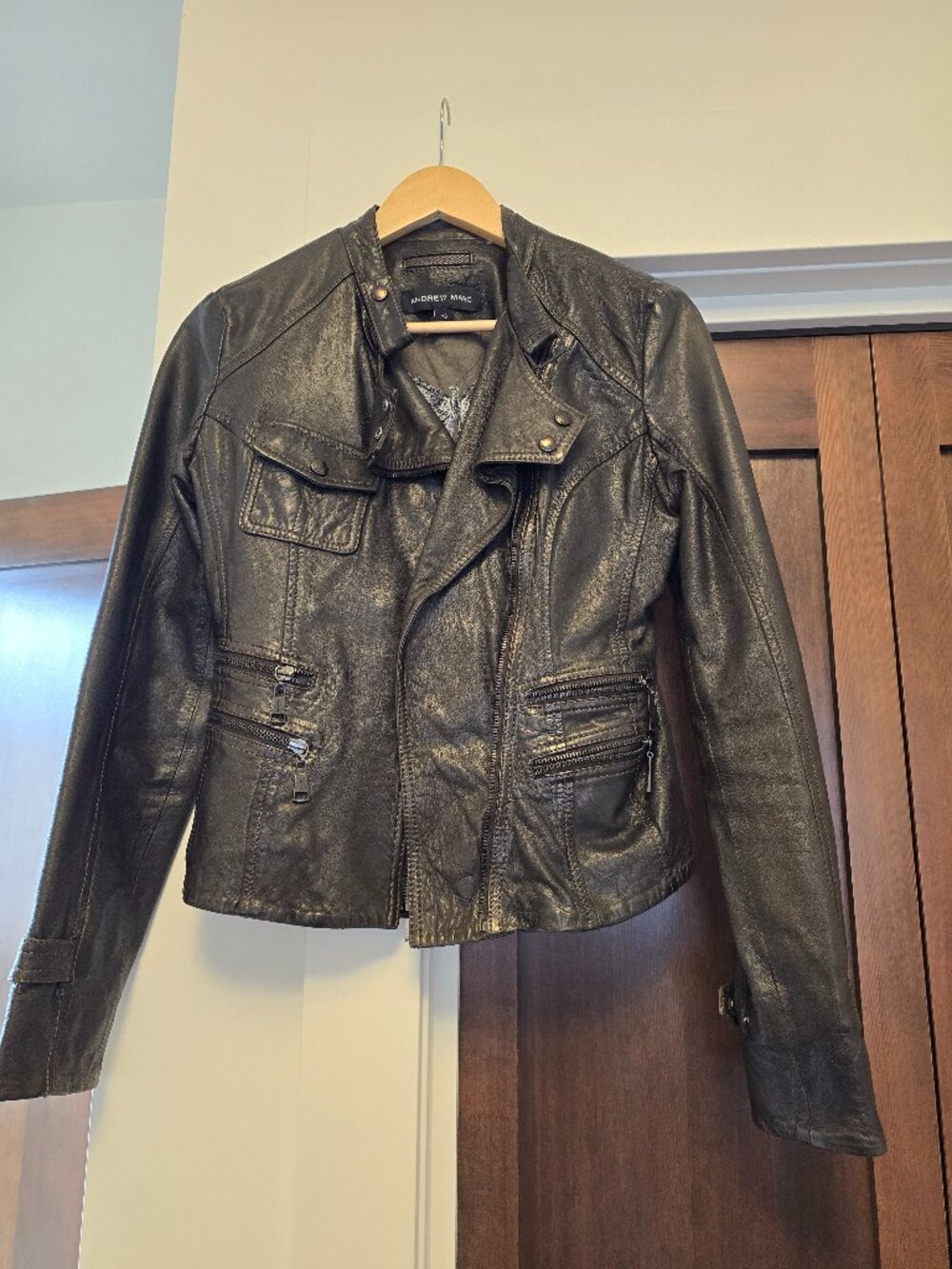 ANDREW MARC LAMBSKIN LEATHER JACKET XS
